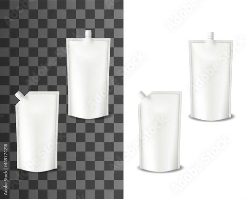 Mayonnaise doypack, realistic packaging or doy pack, vector isolated. Mayonnaise sauce doypack or plastic sachet bag container with cap lid, package mock up on transparent background