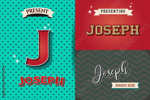 name Joseph in various Retro graphic design elements, set of vector Retro Typography graphic design illustration
