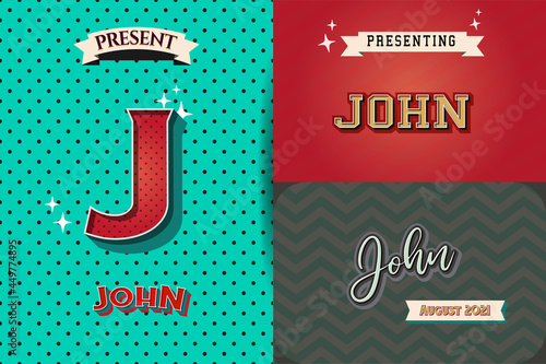 name John in various Retro graphic design elements, set of vector Retro Typography graphic design illustration