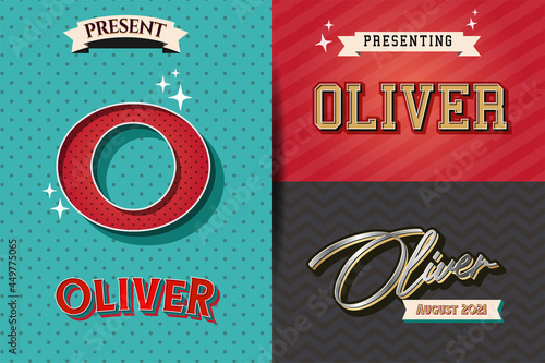 Quadro su tela name Oliver in various Retro graphic design elements, set of vector Retro Typogr