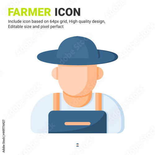 Farmer icon vector with flat color style isolated on white background. Vector illustration peasant sign symbol icon concept for digital farming, industry, business, agriculture, apps, web and project