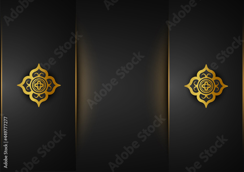 Art of traditional Indian geometric. Luxury mandala graphic background. gold black ornamental on shadow transparency. Decorative pattern east style. Vector illustration with copy space.