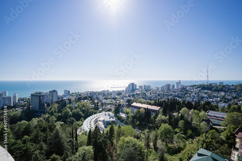 View of the sea and the houses of the city of Sochi.