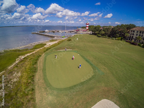 Принти на полотні Aerial view of Hilton Head Island, USA, Harbour Town Golf Links with Harbour Tow
