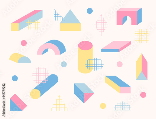 Pastel colored three-dimensional figure pattern.