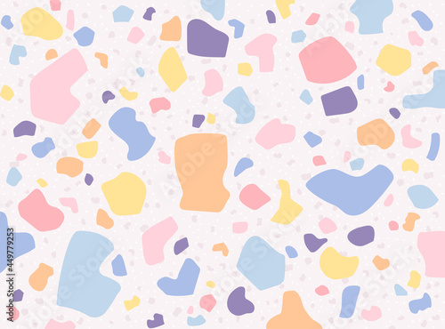 Terrazzo pattern in bright pastel colors. Simple pattern design template.