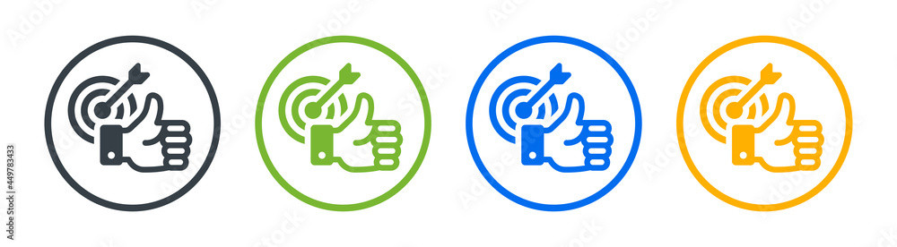 Target with thumb up icon. Symbol of achievement, success and accuracy. Target with thumb up icon. Symbol of achievement, success and accuracy.