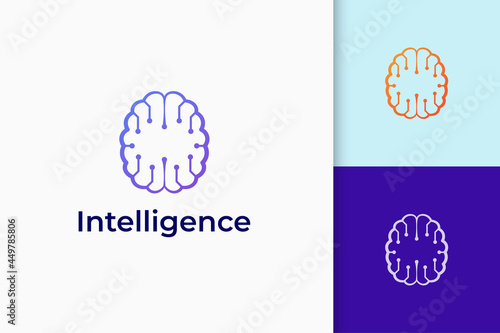 Technology or science logo in brain shape represent knowledge and idea