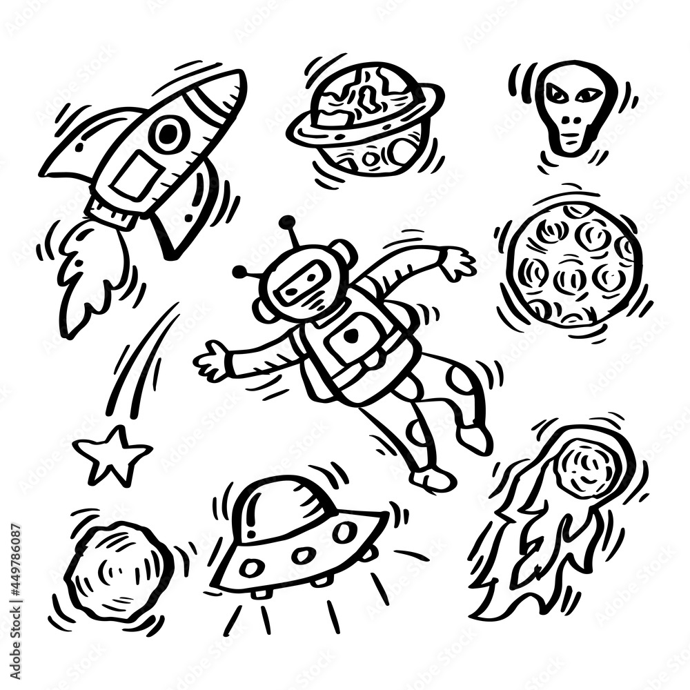 Space elements hand drawing set. Space elements hand drawing set.