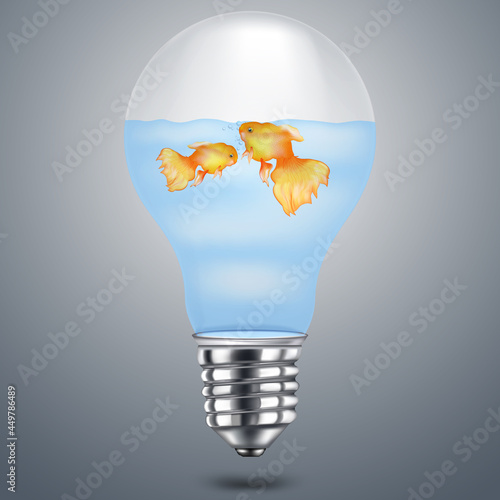 Gold fish in water inside an electric light bulb