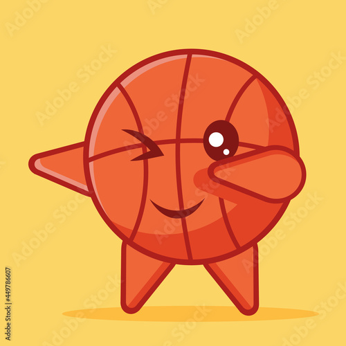 cute basketball ball  mascot do dubbing pose isolated vector illustration in flat style