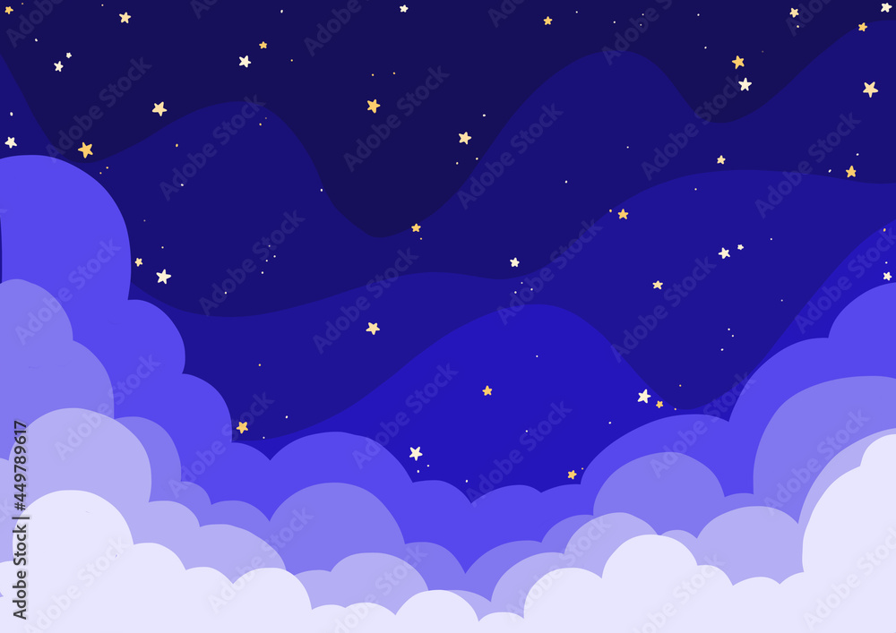 Cloud and star on the night sky illustration background for decoration on night celebration party, dream and space concept. Cloud and star on the night sky illustration background for decoration on night celebration party, dream and space concept.