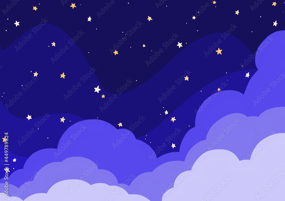 Fototapeta premium Cloud and star on the night sky illustration background for decoration on night celebration party, dream and space concept.