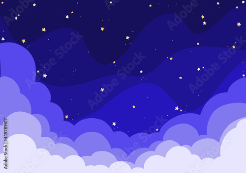 Cloud and star on the night sky illustration background for decoration on night celebration party, dream and space concept.