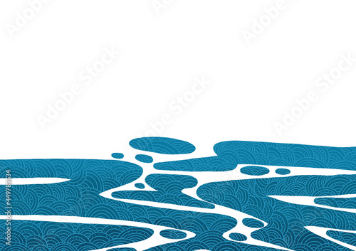 Obraz na plátně Surface or water with orieantal wave texture and copy space illustration background for decoration on aquatic concept