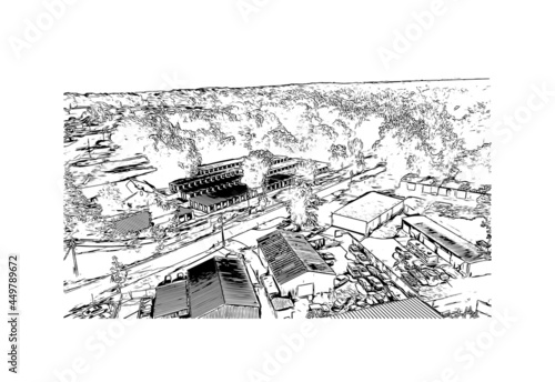 Building view with landmark of Jackson is the capital city in Mississippi. Hand drawn sketch illustration in vector.
