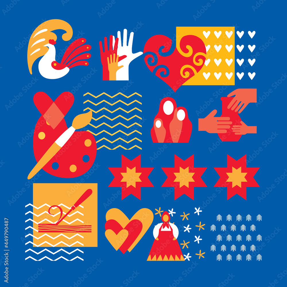 Obraz na plátně Folk art symbols set