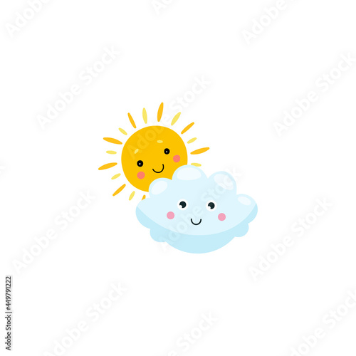 sun and cloud emoticon logo icon with a cute face, editable eps 10