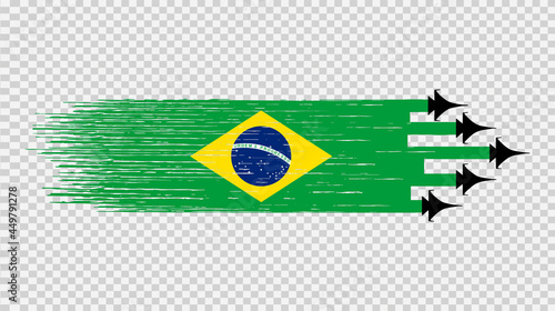 Brazil flag with military fighter jets isolated  on png or transparent ,Symbols of Brazil,template for banner,card,advertising ,promote,poster, vector,top gold medal  winner sport country