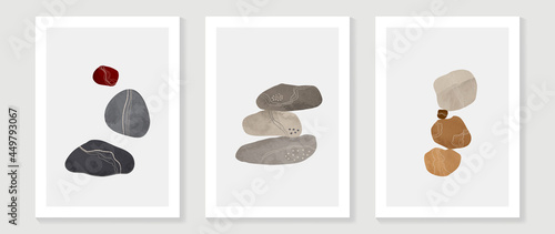 Stone and rock abstract art background vector. Minimal hand painted watercolor and line art illustration.  Design for wall decoration, wall arts, cover, postcards, brochure. 