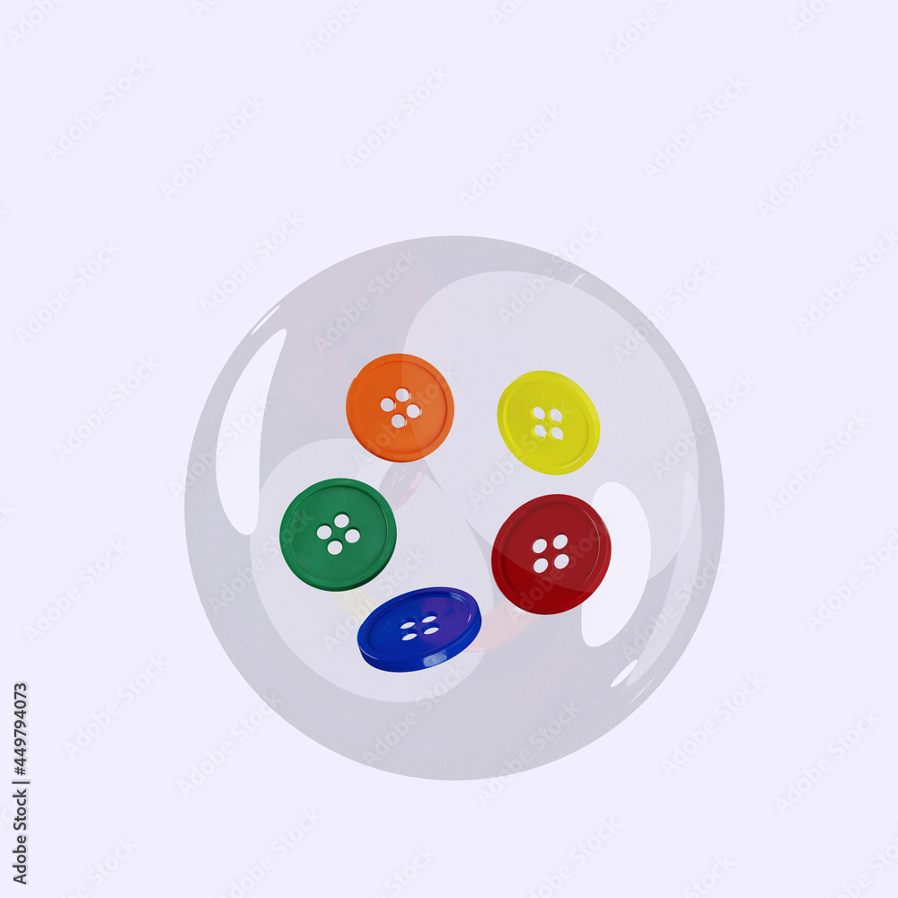 3d illustration of object button inside bubbles 3d illustration of object button inside bubbles