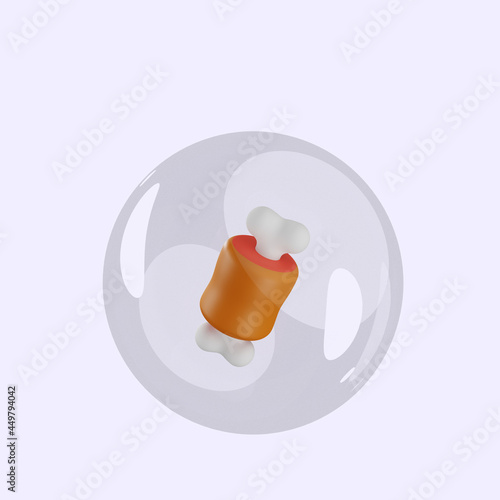 3d illustration of object meat and bone inside bubbles