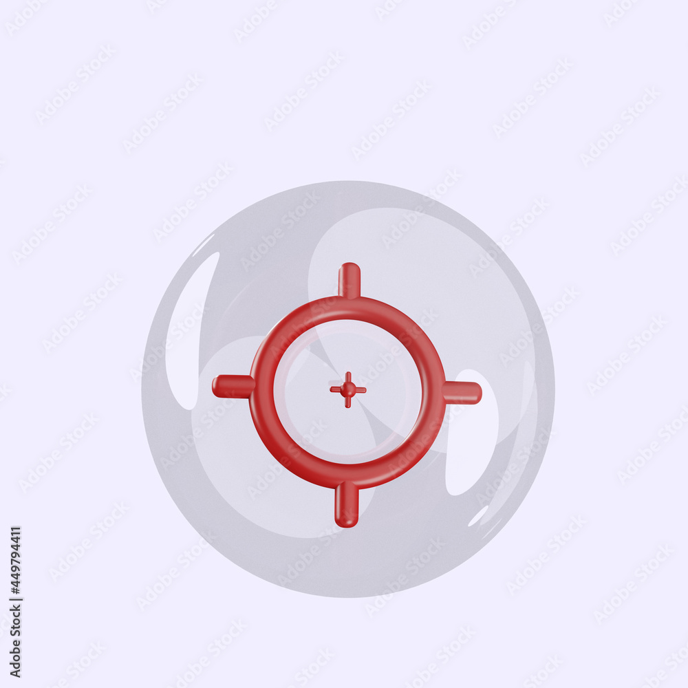 3d illustration of object aim target inside bubbles 3d illustration of object aim target inside bubbles