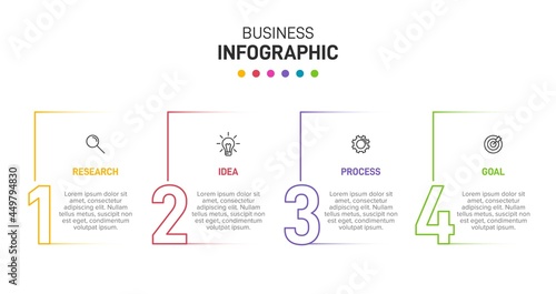 Infographic design with icons and 4 options or steps. Thin line vector. Infographics business concept. Can be used for info graphics, flow charts, presentations, web sites, banners, printed materials.