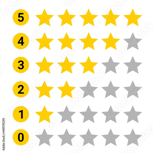 Vector star in yellow and gray color.  Can be used as a rating icon starting from 0 1 2 3 4 5 on online shops  applications  hotels  travel  etc.