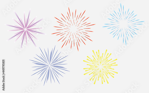 Firework bursting in various shapes set. sparkling pictograms set on isolated background abstract vector illustration