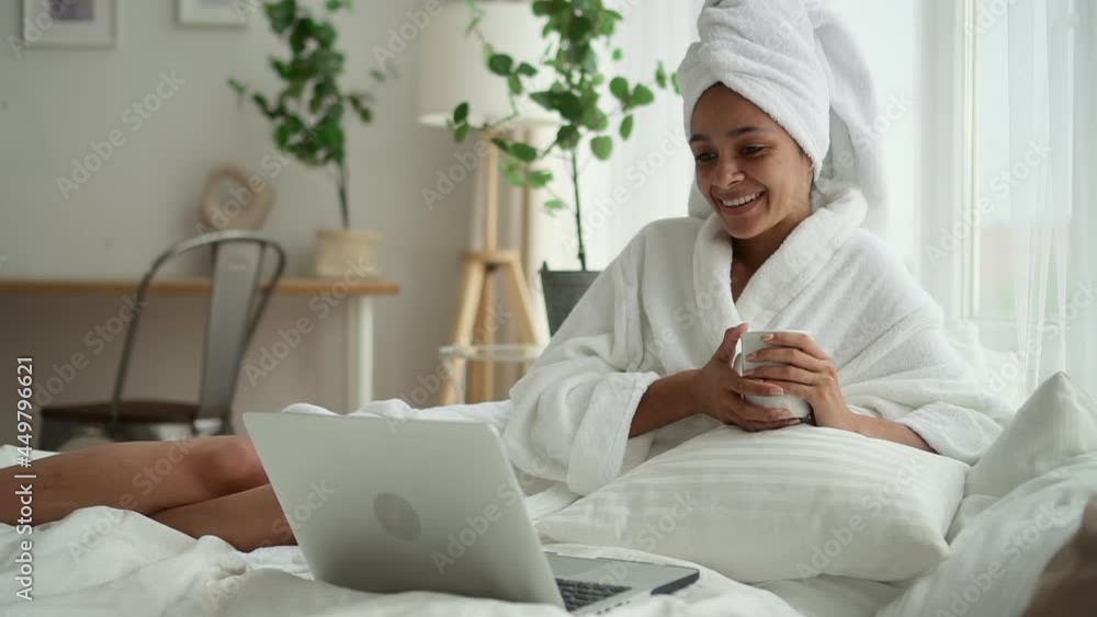 Beauty spa procedure online communication woman at laptop Spbd