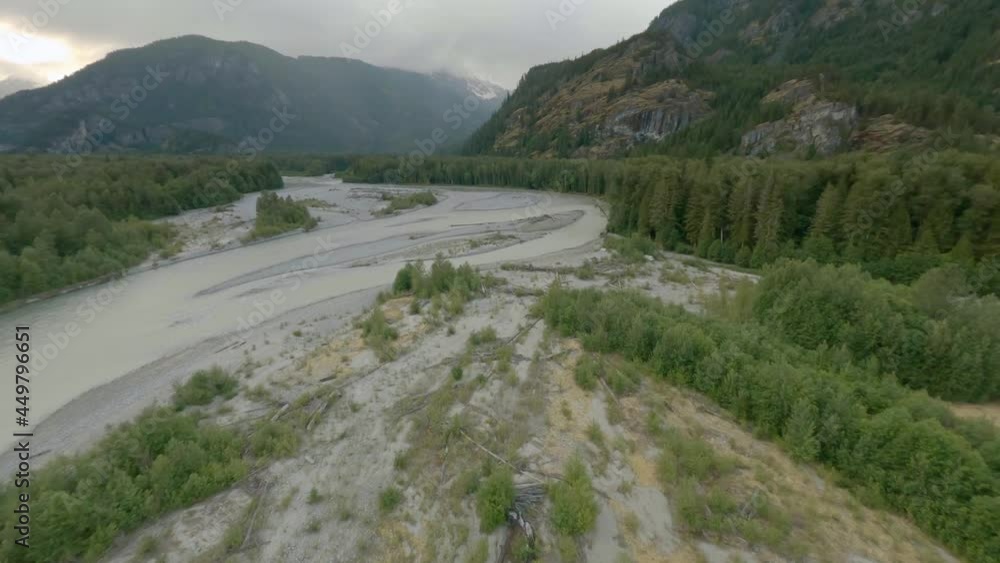 FPV Drone Shot At Squamish River Valley Surrounded With Dense Forest In BC, Canada. - aerial FPV Drone Shot At Squamish River Valley Surrounded With Dense Forest In BC, Canada. - aerial