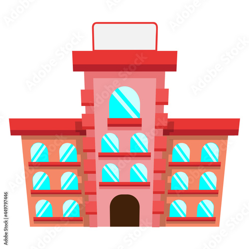 Modern School Building Exterior isolated on white background. High school building vector illustration. Flat design. Public educational institution.
