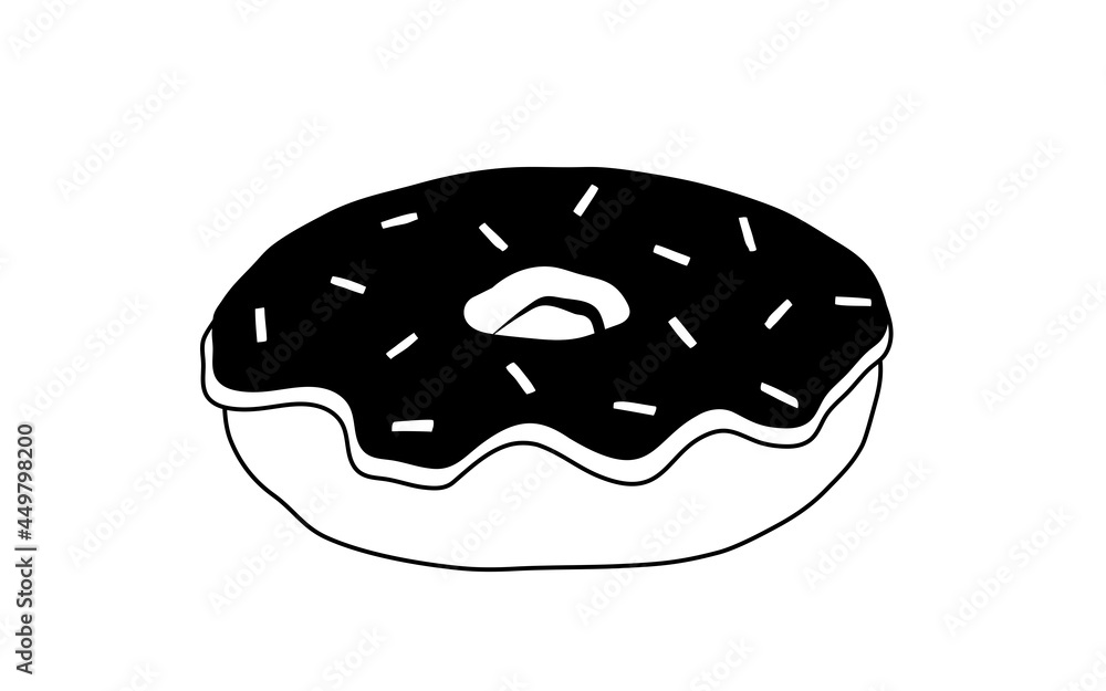 Obraz premium black and white donut with sprinkles, party food digital illustration isolated on white background