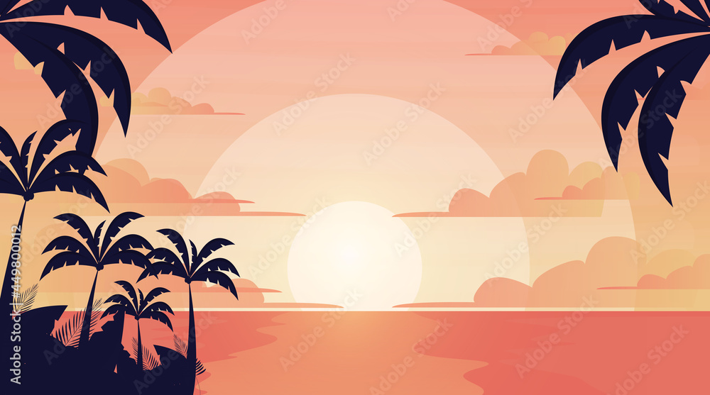 Sunset or sunrise in ocean, nature landscape background, Evening or morning  view Cartoon vector illustration. beach illustration background Stock  Vector | Adobe Stock