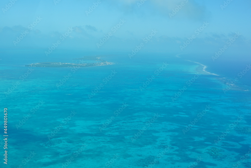 The Caribbean Sea, a beautiful blue sea seen from above