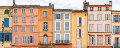 Montauban, beautiful french city in the South, old colorful houses 