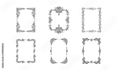 Black Ornate Frames with Filigree Swirls Vector Set