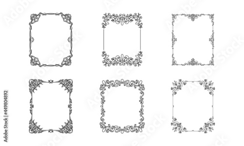 Black Ornate Frames with Filigree Swirls Vector Set