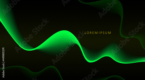 Abstract black background, minimal green smooth wave patterns with gradient