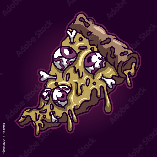 Pizza with Eyes and Bone Illustration