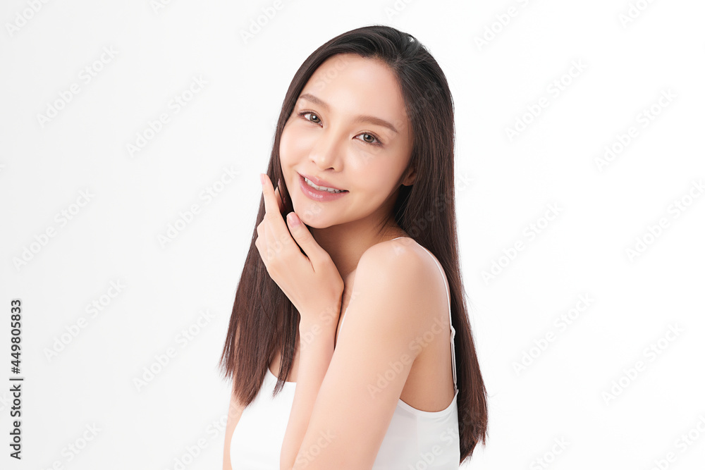 Beautiful young asian woman with clean fresh skin on white background, Face care, Facial treatment, Cosmetology, beauty and spa, Asian women portrait. Beautiful young asian woman with clean fresh skin on white background, Face care, Facial treatment, Cosmetology, beauty and spa, Asian women portrait.