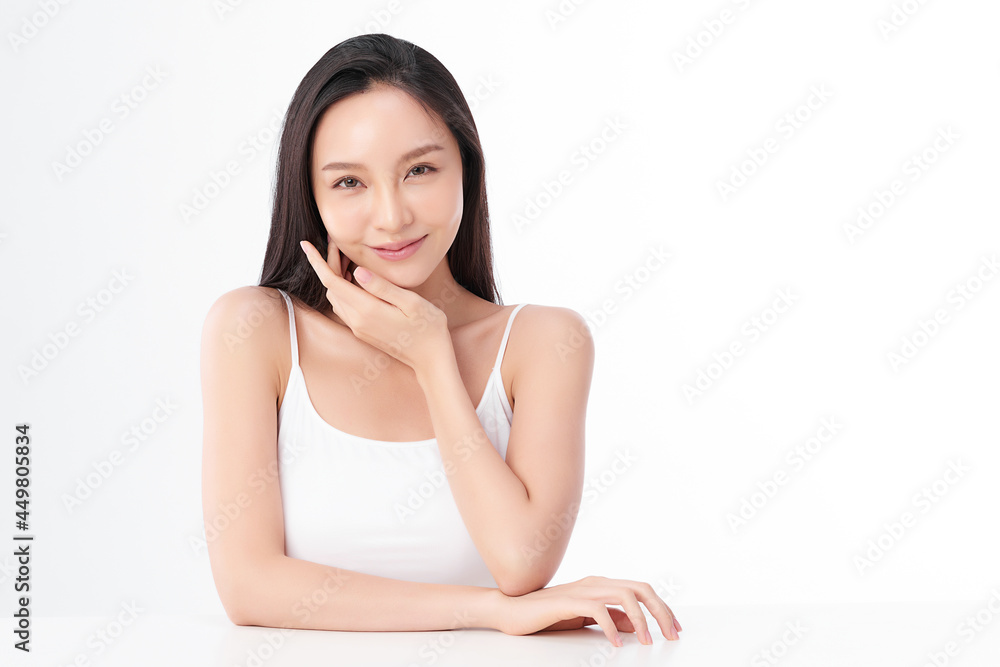 Beautiful young asian woman with clean fresh skin on white background, Face care, Facial treatment, Cosmetology, beauty and spa, Asian women portrait. Beautiful young asian woman with clean fresh skin on white background, Face care, Facial treatment, Cosmetology, beauty and spa, Asian women portrait.