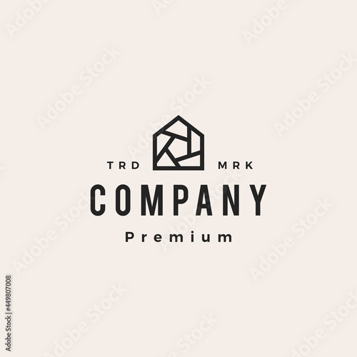 shutter house home camera photo hipster vintage logo vector icon illustration