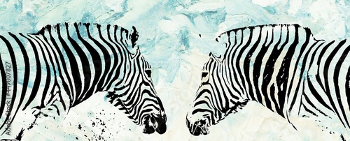 Portrait of two Zebras in mixed media
