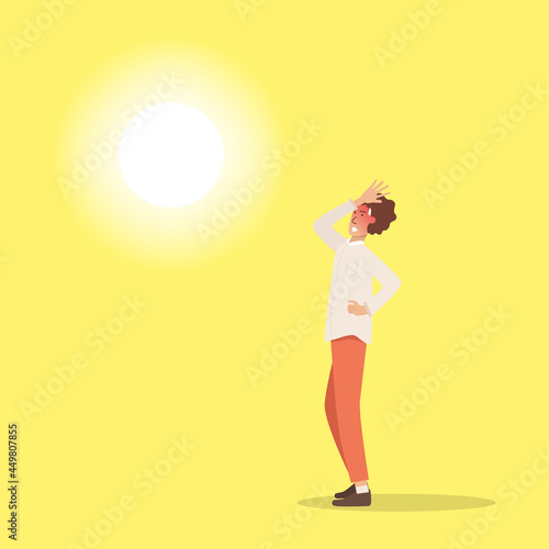 Hot weather. Man got sunburn in very hot summer days.