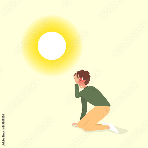 Hot weather. Man got sunburn in very hot summer days.