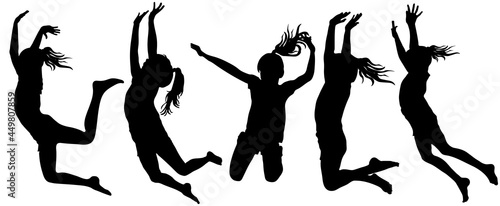 Silhouette of jumping girl, set. Vector illustration