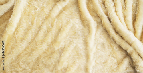 Natural fluffy fur sheep wool skin texture background, golden beige wool textured background and wall paper