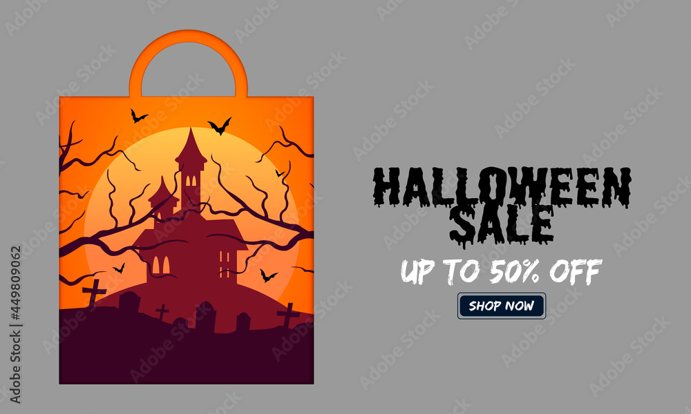 Happy Halloween Sale Paper Bag Landscape Castle Vector